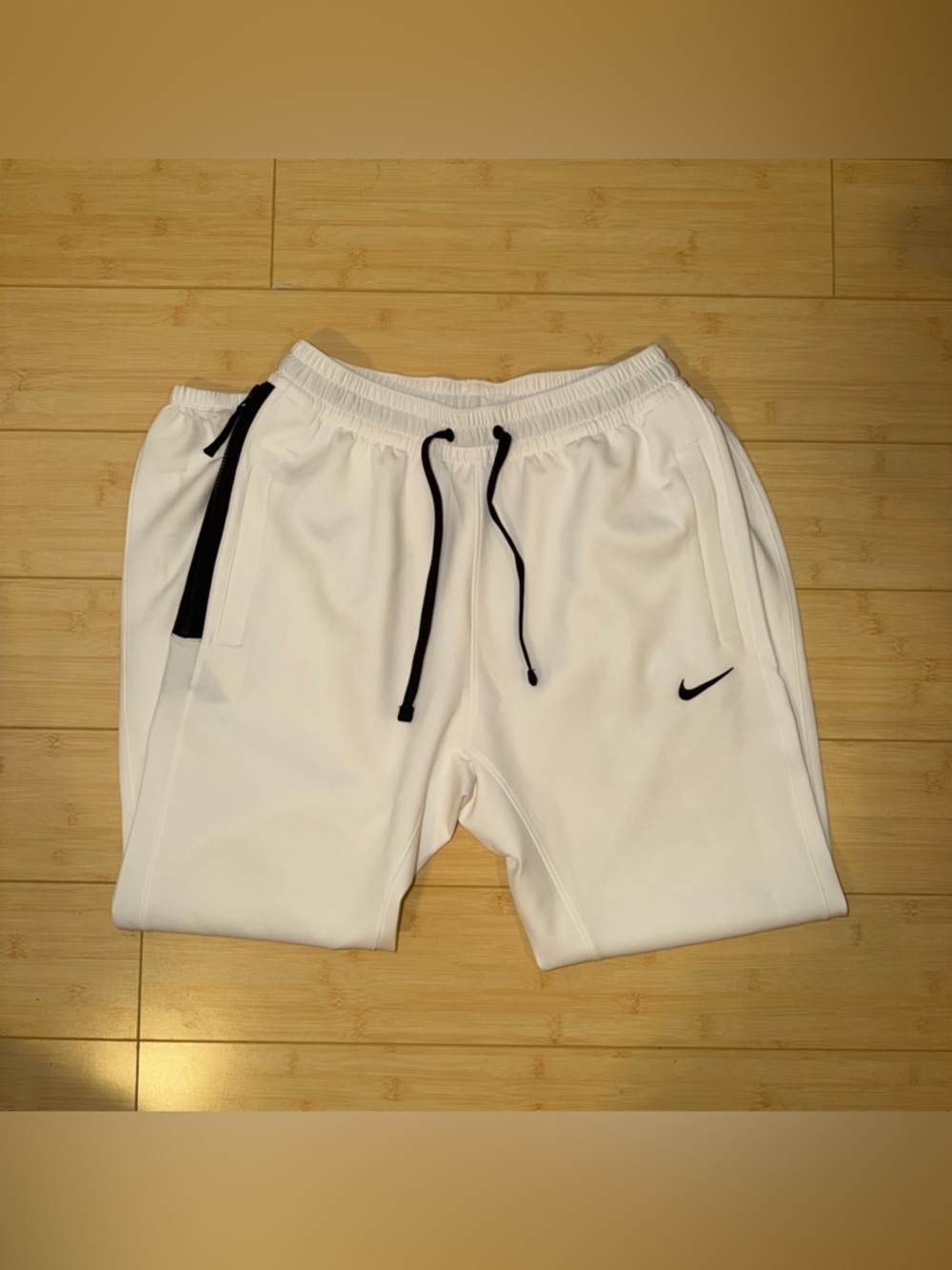 Nike White Sweatpants with Black Drawstrings and Black Swoosh